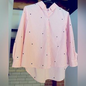 Pink pin stripe cotton shirt w/black polka dots. Size 0